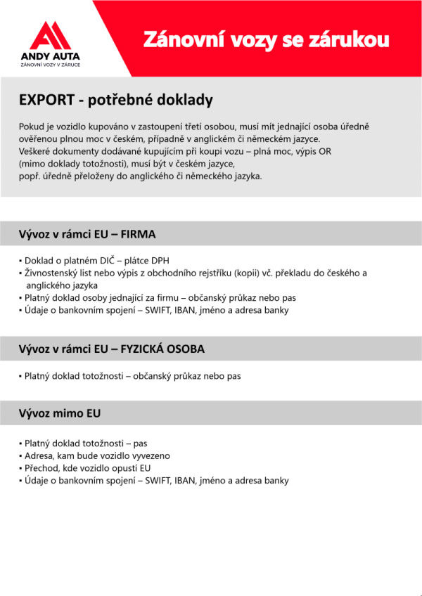 EXPORT - potřebné doklady