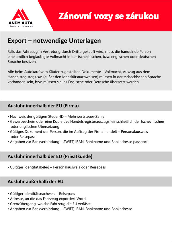 Export - notwendige Unterlagen